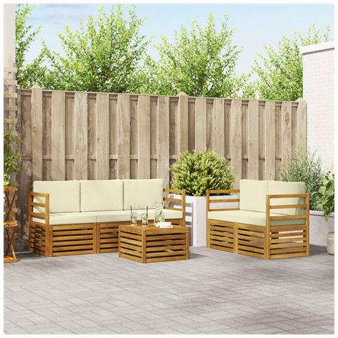 Set divani 6 pcs Naturale e Crema Legno di Acacia Massello - Foto 2