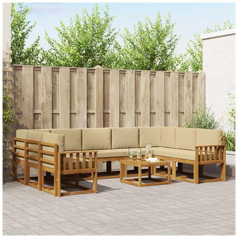 Set di divani da esterno con cuscino 10 pcs Naturale e Beige - Foto 2