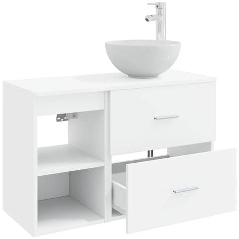 Set di mobili per il bagno 2 pcs Bianco Legno ingegnerizzato - Foto 2