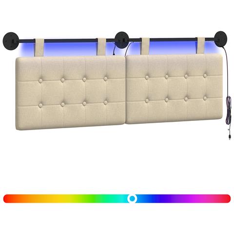Testiera sospesa Con luce LED Crema Tessuto - Foto 1