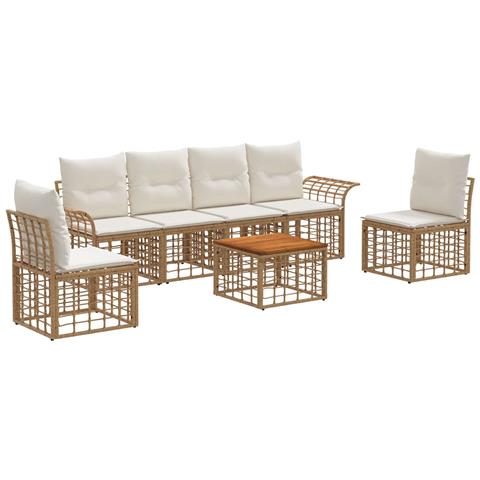 Set di divani da esterno 7 pcs Naturale e Bianco Crema - Foto 1