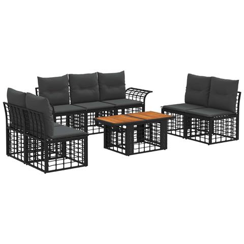Set Divano da Giardino 8 pz Nero e Grigio scuro polyrattan - Foto 1
