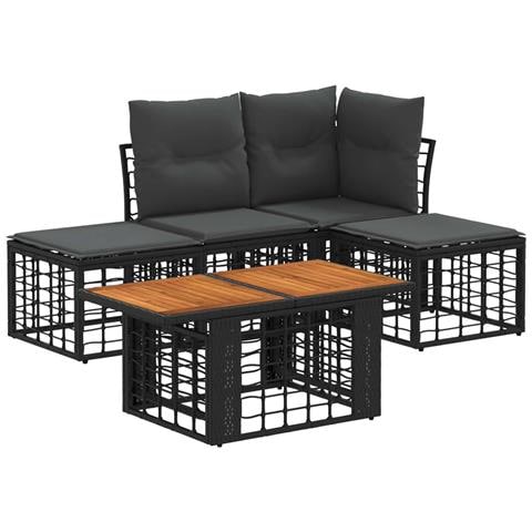 Set Divano da Giardino 5 pz Nero e Grigio scuro polyrattan - Foto 1