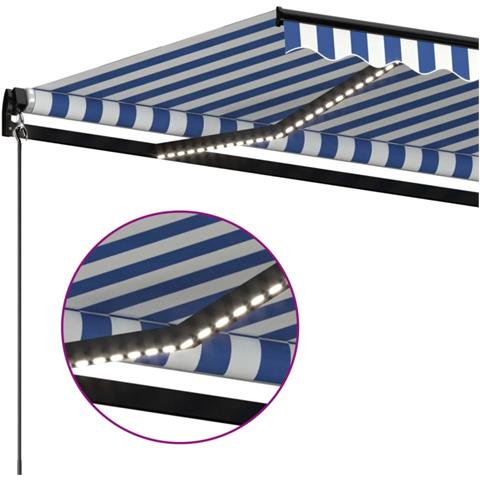 Tenda da Sole Retrattile Manuale con LED 600x300cm Blu e Bianco - Foto 2