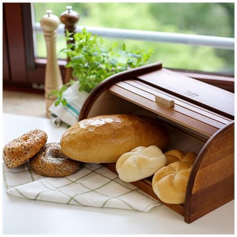 Porta-pane Legno Marrone | Moderno | 40 X 27,5 X 18,5cm | Contenitore Pane | Coperchio Scorrevole Avvolgibile | Apertura Frontale A Scomparsa | Faggio Naturale | Moderno Accessori Cucina - Foto 5