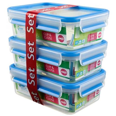 Clip & Close Scatola Rettangolare 1 L Blu, Trasparente 3 Pezzo (i) - Foto 1