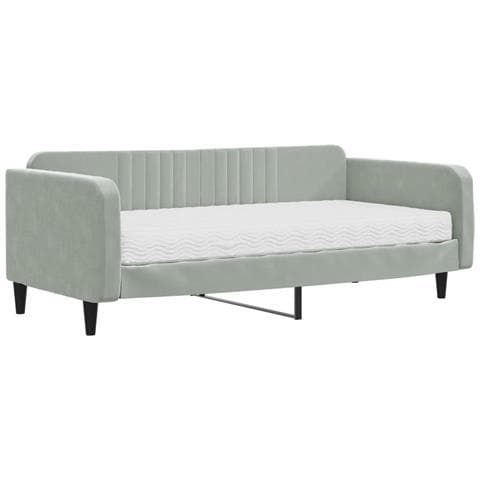 Divano Letto Con Materasso Grigio Chiaro 100x200 Cm In Velluto - Foto 1