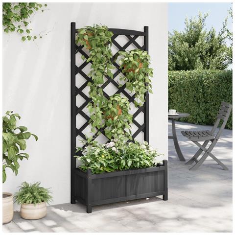 Fioriera con Traliccio Nera in Legno Massello di Abete Dimensioni: 75 x 35 x 150 cm - Foto 2