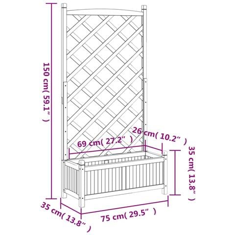 Fioriera con Traliccio Nera in Legno Massello di Abete Dimensioni: 75 x 35 x 150 cm - Foto 7