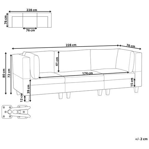 Divano Modulare 3 Posti Unstad Tessuto Beige Chiaro - Foto 9