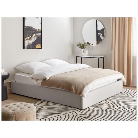 Letto Con Ottomano Senza Testata Tessuto Dinan 160 X 200 Cm Grigio Chiaro - Foto 1