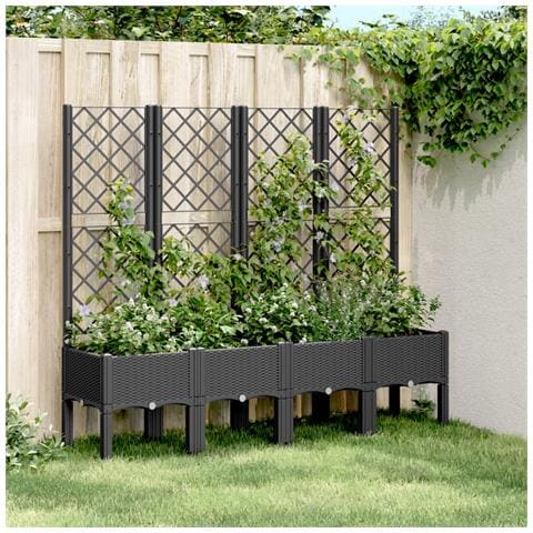 Fioriera Da Giardino Con Traliccio Nera 160x40x142 Cm In Pp - Foto 1