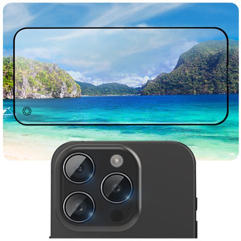Set Per Iphone 15 Pro Max Vetro Infrangibile E Proteggi Obiettivi, Trasparente - Foto 2