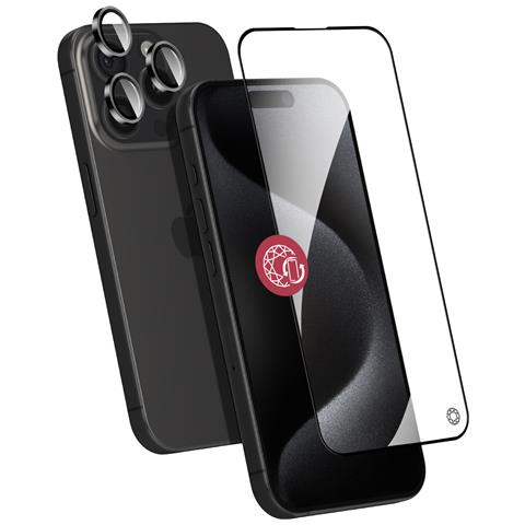 Set Per Iphone 15 Pro Max Vetro Infrangibile E Proteggi Obiettivi, Trasparente - Foto 1