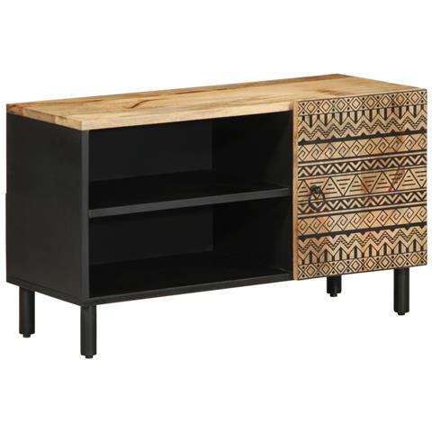 Mobile Porta Tv Nero 80x33,5x46 Cm Legno Massello Mango Grezzo - Foto 1