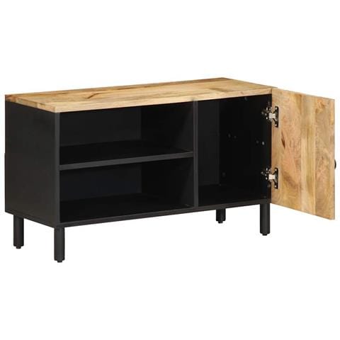 Mobile Porta Tv Nero 80x33,5x46 Cm Legno Massello Mango Grezzo - Foto 2