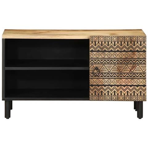 Mobile Porta Tv Nero 80x33,5x46 Cm Legno Massello Mango Grezzo - Foto 3