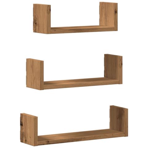 Mensole A Muro 3pz Rovere Artigianale In Truciolato - Foto 2