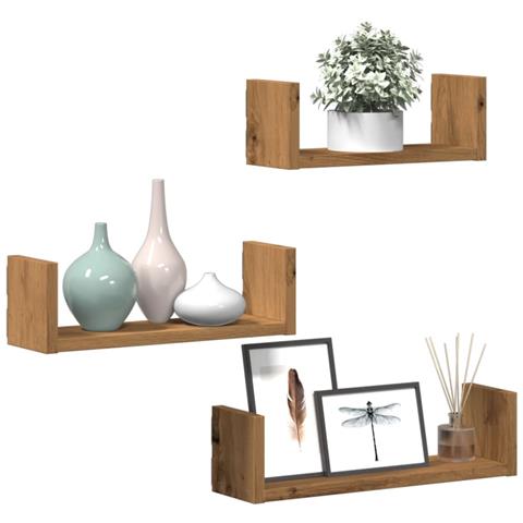 Mensole A Muro 3pz Rovere Artigianale In Truciolato - Foto 3