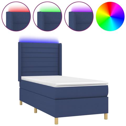 Letto a Molle con Materasso e LED Blu 90x190 cm in Tessuto - Foto 1