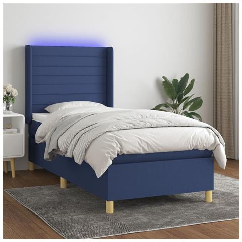 Letto a Molle con Materasso e LED Blu 90x190 cm in Tessuto - Foto 2