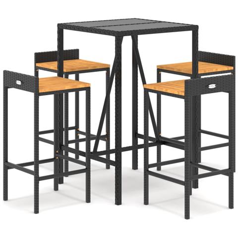 Set Bar Giardino 5 Pz Nero Polyrattan E Legno Massello Acacia - Foto 2