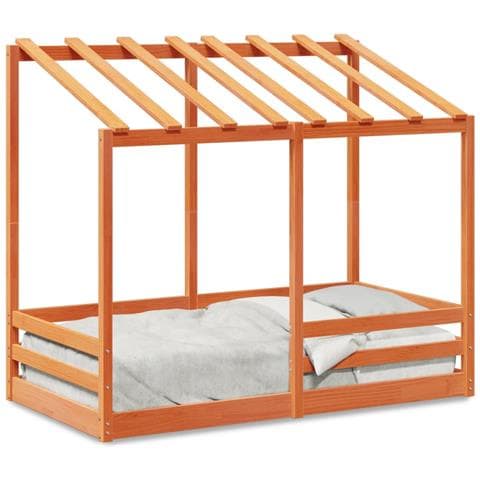 Letto Bambini Con Tetto Marrone Cera 80x160 Cm Massello Pino - Foto 2