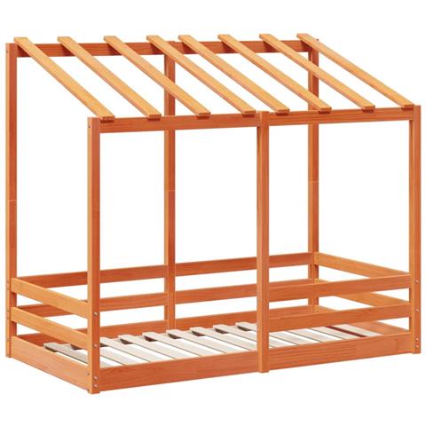 Letto Bambini Con Tetto Marrone Cera 80x160 Cm Massello Pino - Foto 3