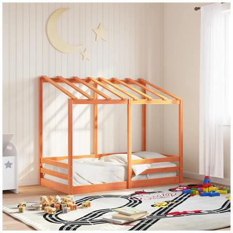 Letto Bambini Con Tetto Marrone Cera 80x160 Cm Massello Pino - Foto 1