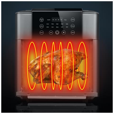 Dam Forno Multifunzione  Friggitrice Ad Aria 1350 W 12 Litri Di Grande Capacità Con Finestra Di Visualizzazione. Doppio Vassoio, Pannello Touch E Vano Cottura A Vapore. Colore Nero - Foto 7