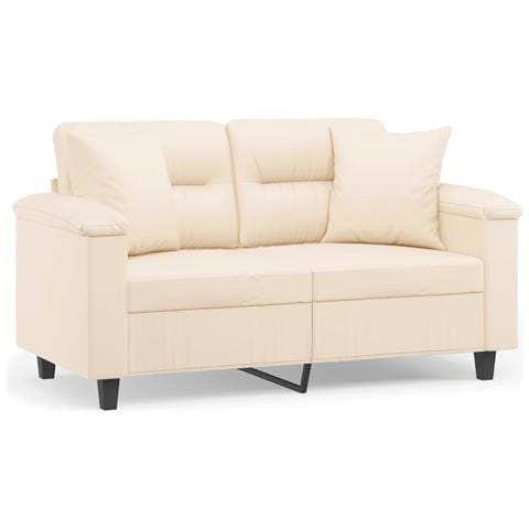 Divano A 2 Posti Con Cuscini Beige 120 Cm Tessuto Microfibra - Foto 1