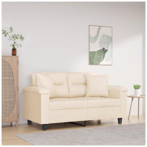 Divano A 2 Posti Con Cuscini Beige 120 Cm Tessuto Microfibra - Foto 8