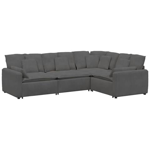 Divano Modulare con Cuscini in Tessuto a Coste Grigio Scuro - Foto 1