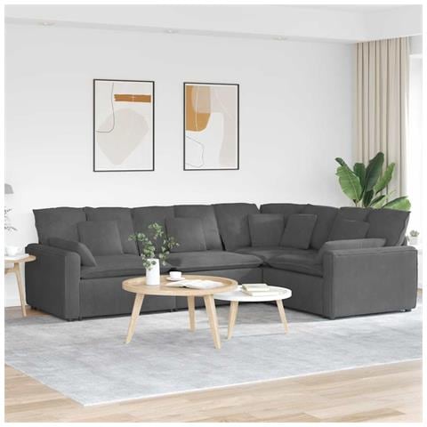 Divano Modulare con Cuscini in Tessuto a Coste Grigio Scuro - Foto 2