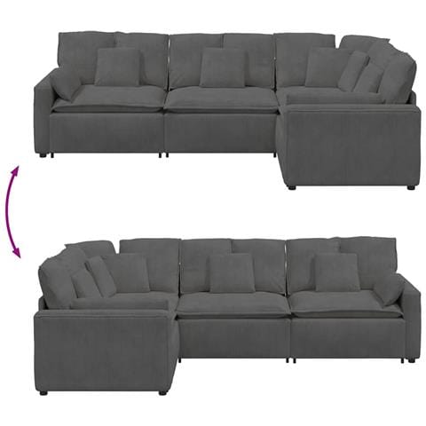 Divano Modulare con Cuscini in Tessuto a Coste Grigio Scuro - Foto 9