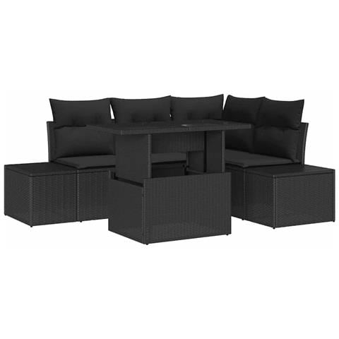 Set di divani da giardino 5 pezzi con cuscini Nero Polyrattan - Foto 1