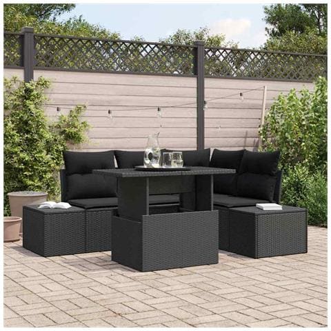 Set di divani da giardino 5 pezzi con cuscini Nero Polyrattan - Foto 2