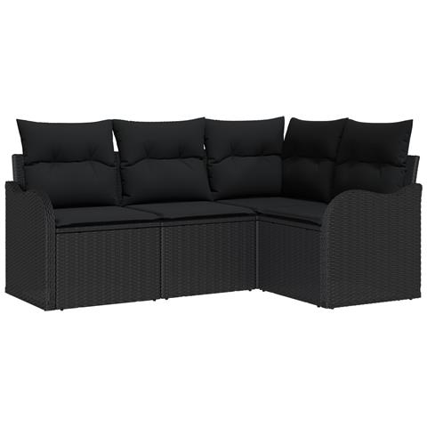 Set di divano da giardino 4 pezzi con cuscini polirattan nero - Foto 1