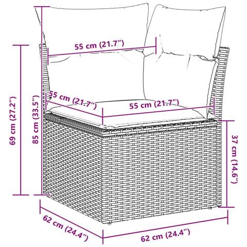 Set di divano da giardino 4 pezzi con cuscini polirattan nero - Foto 9
