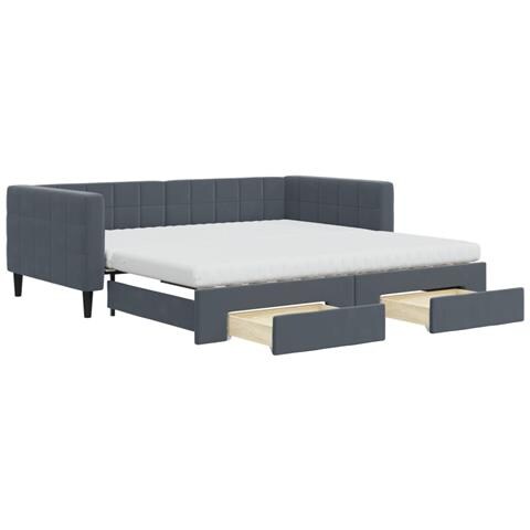 Divano Letto Estraibile Cassetti Grigio Scuro 100x200cm Velluto - Foto 1