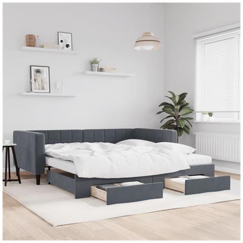 Divano Letto Estraibile Cassetti Grigio Scuro 100x200cm Velluto - Foto 2