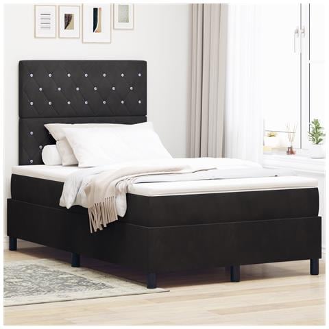 Letto a Rete con Materasso Nero 120x200 cm Velluto - Foto 2