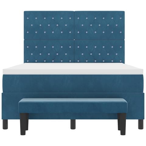 Letto contenitore con materasso e panca blu scuro 140x190 cm velluto - Foto 9