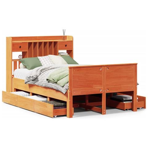 Letto Libreria senza Materasso Marrone Cera 135x190 cm in Pino - Foto 1