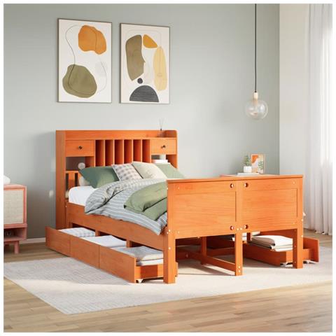 Letto Libreria senza Materasso Marrone Cera 135x190 cm in Pino - Foto 2