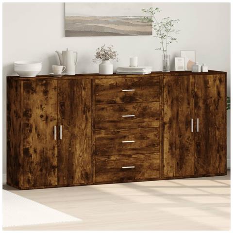 Credenze 3 pz Rovere Fumo 60x31x84 cm in Legno Multistrato - Foto 2