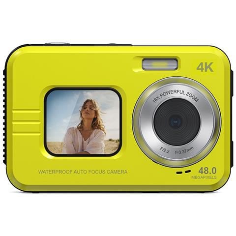 Fotocamera Digitale Impermeabile 4k Con Doppio Display, Zoom 16x E Risoluzione 48mp Yellow - Foto 1