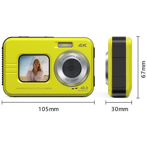 Fotocamera Digitale Impermeabile 4k Con Doppio Display, Zoom 16x E Risoluzione 48mp Yellow - Foto 2