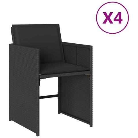 Sedie da Giardino con Cuscini 4 pz Nere in Polyrattan - Foto 1