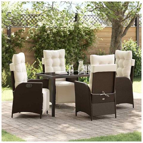 Set da Pranzo per Giardino 5 pcs Marrone Poly Rattan - Foto 2